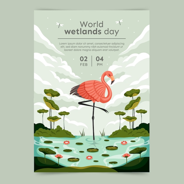 Flat world wetlands day vertical poster template