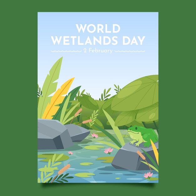 Flat world wetlands day vertical poster template