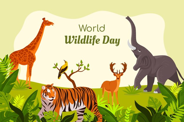 Flat world wildlife day background