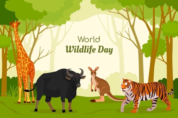 Flat world wildlife day background