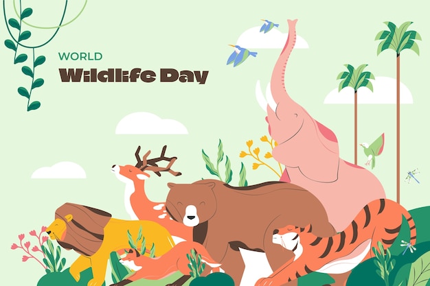 Free vector flat world wildlife day background