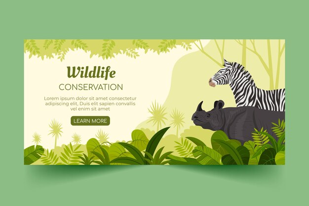 Free vector flat world wildlife day horizontal banner template with fauna and flora