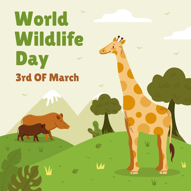 Flat world wildlife day illustration