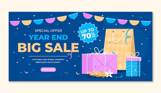 Free Vector flat year end sale horizontal banner template