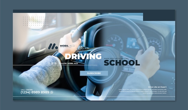 Free Vector flat youtube channel art for driving school