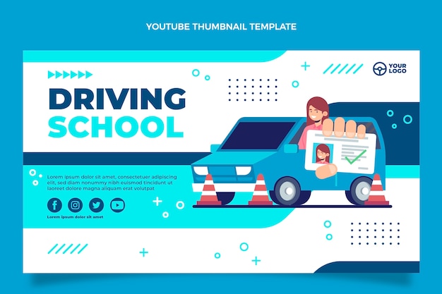 Free Vector flat youtube thumbnail  for driving school