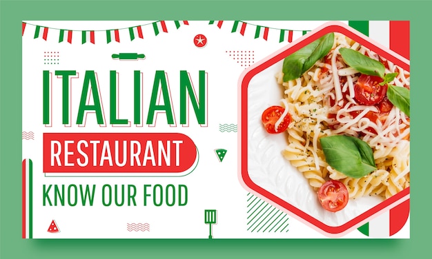 Free Vector flat youtube thumbnail for traditional italian food restaurant