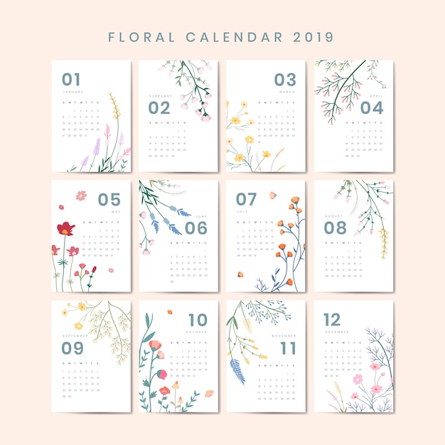 Free vector floral calendar mockup