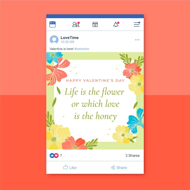 Free Vector floral facebook post valentine's day template