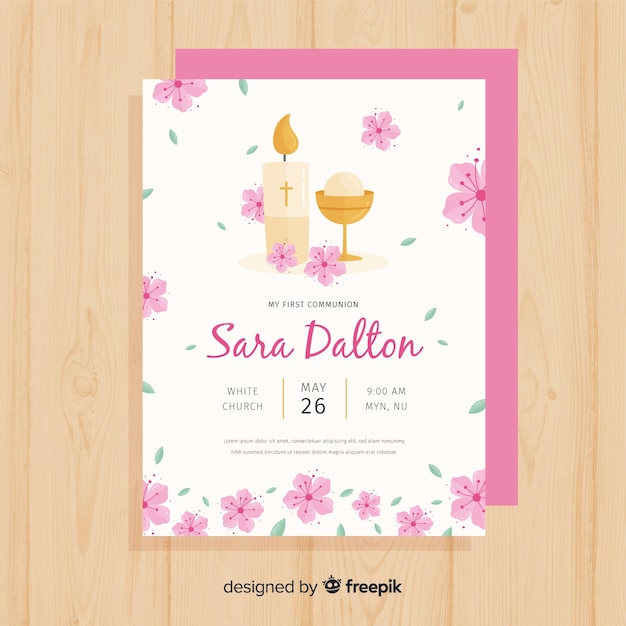 Floral first communion invitation template