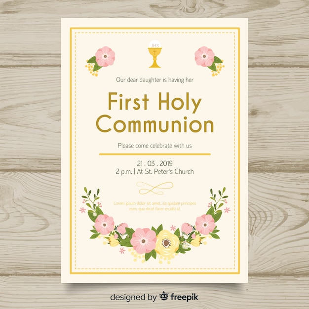 Free Vector floral first communion invitation template