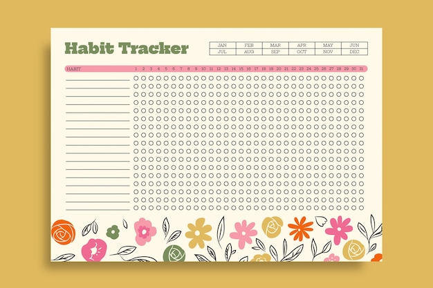 Free vector floral hand drawn monthly habit tracker planner