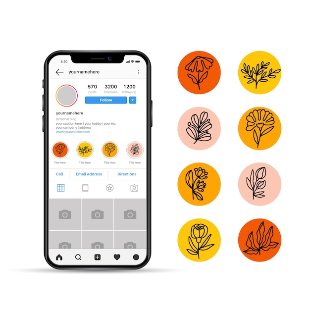 Free vector floral social media stories highlights design