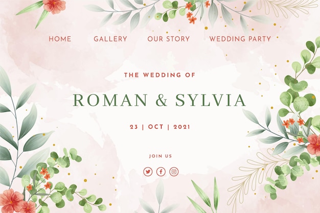 Free Vector floral style wedding landing page