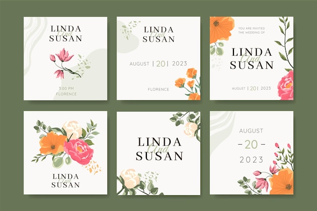 Free Vector floral wedding instagram posts