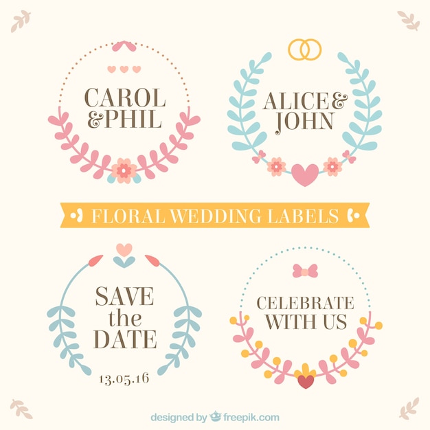 Free Vector floral wedding labels