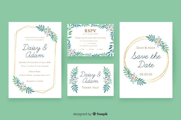 Free Vector floral wedding stationery template pack