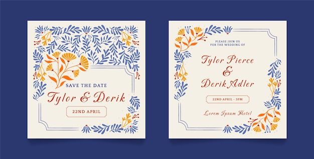 Free Vector floral wedding template invitation design