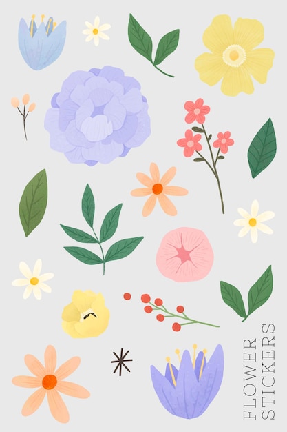 Free vector flower and leaf stickers set