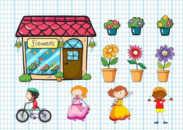 Free vector flower shop and potted plants illustration