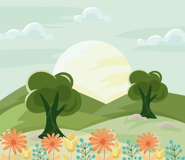 Free vector flowers and trees