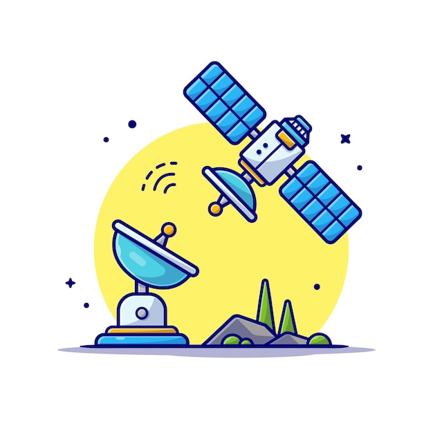 Free Vector flying satellite with antenna space cartoon icon illustration.