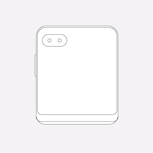 Foldable phone outline, rear camera, flip phone vector illustration