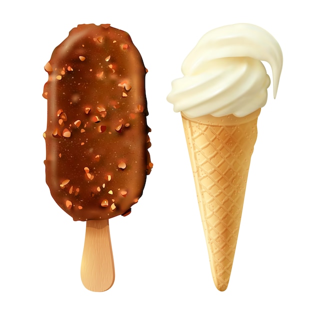 Free Vector food 2 ice creams  realistic set