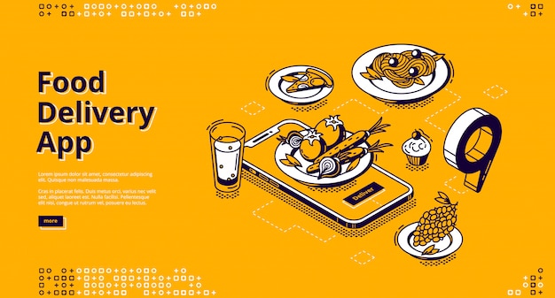 Free Vector food delivery app isometric landing page