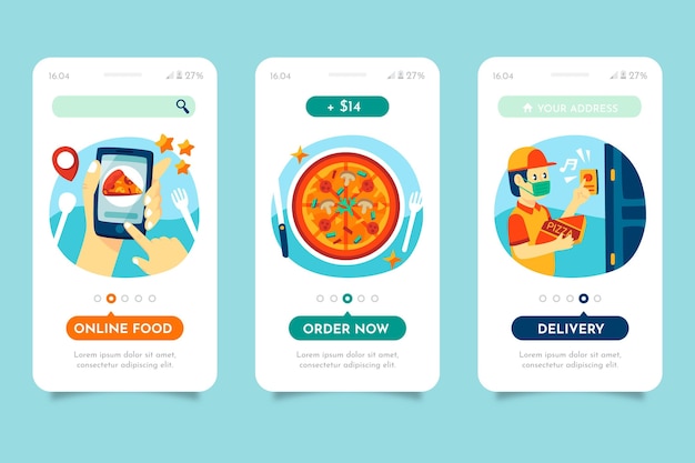 Free vector food delivery onboarding screens