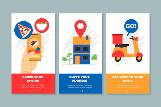 Free Vector food delivery onboarding screens