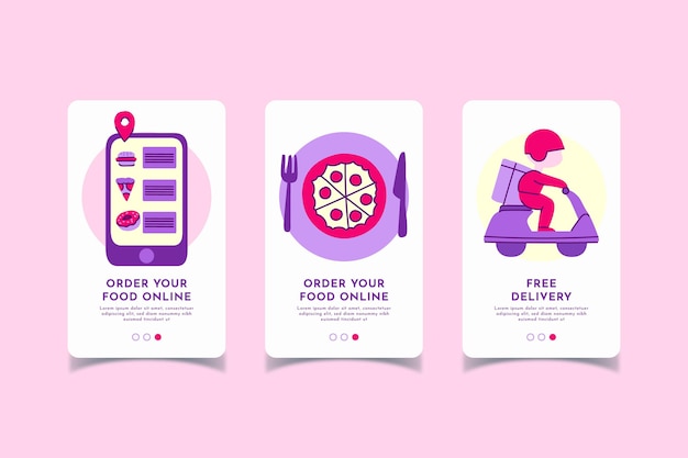 Free vector food delivery onboarding screens