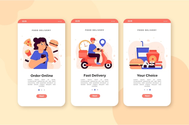 Free vector food delivery - onboarding screens
