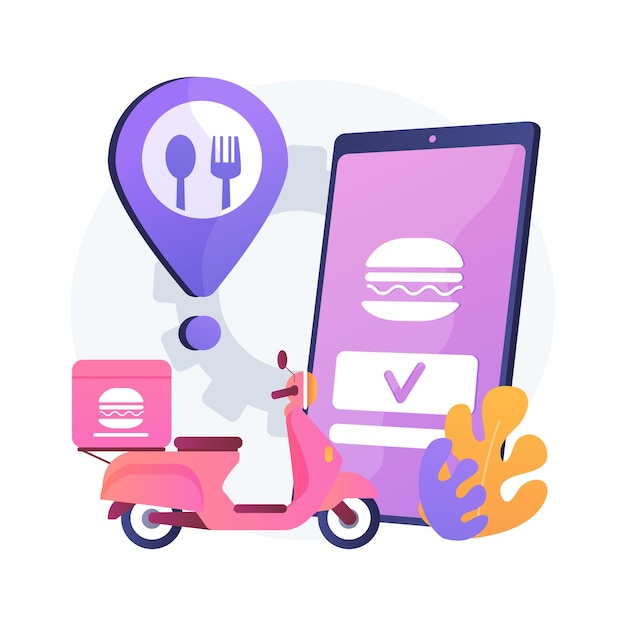 Free vector food delivery service abstract concept   illustration. online food order, 24 for 7 service, pizza and sushi online menu, payment options, no-contact delivery, download app