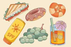 Free vector food and elements for summer beach picnic