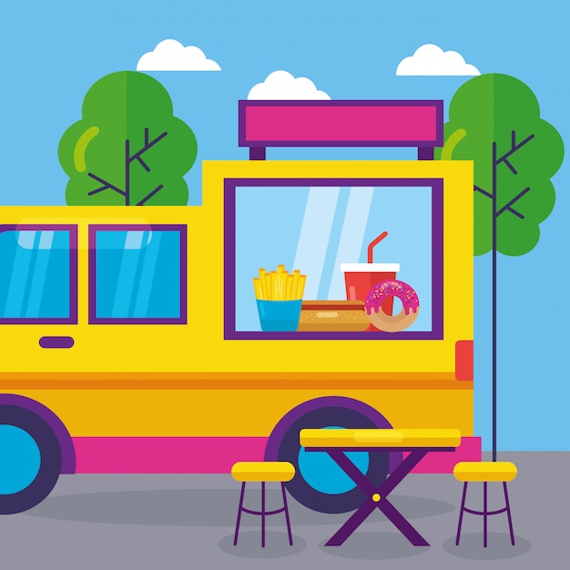 Food trucks festival flat design