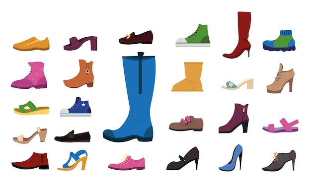 Footwear for women flat illustrations set