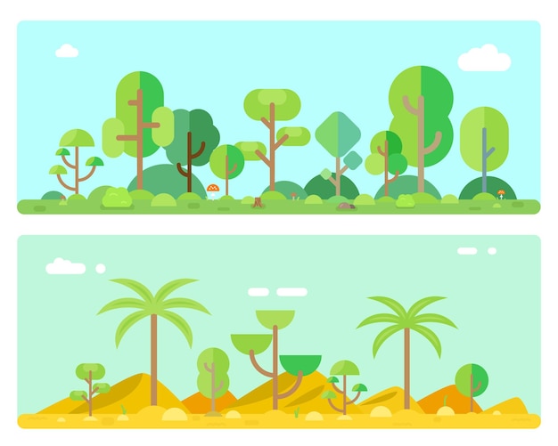 Free Vector forest nature with bush and tree, landscape forest green wood illustration