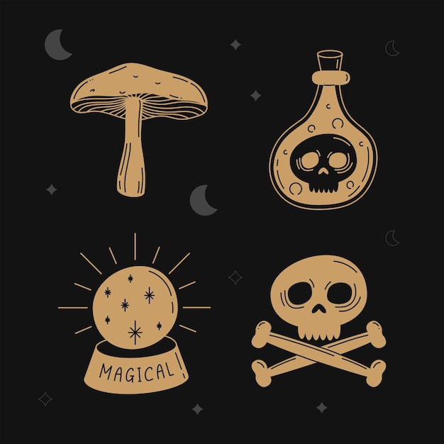 Free Vector four alchemy sketch icons