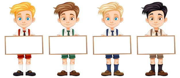 Free Vector four boys holding blank signs