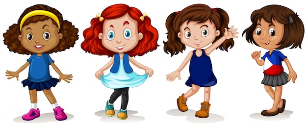 Four girls with happy face illustration