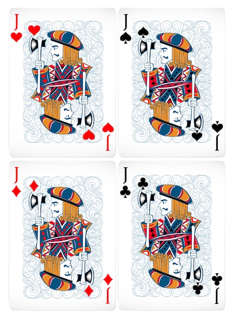 Free Vector four poker cards of jack in classic design