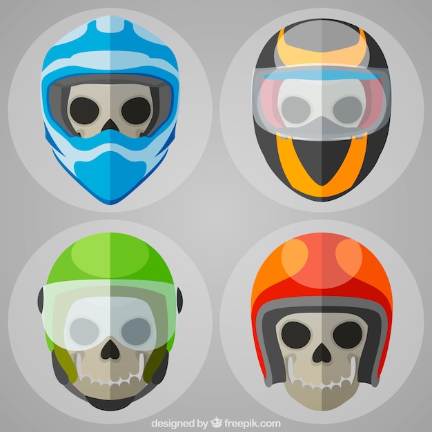 Free vector four skulls with colored helmets