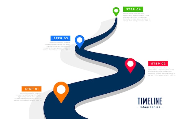 Free vector four step road map infographic template with colorful location pointer