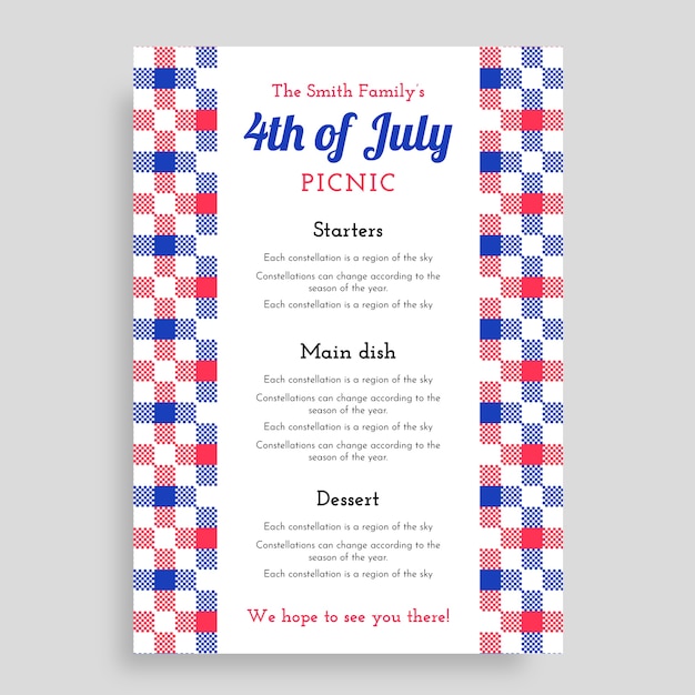 Fourth of july menu template design