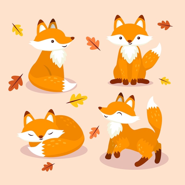 Free vector fox collection hand-drawn