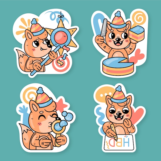 Free Vector fred the fox birthday stickers