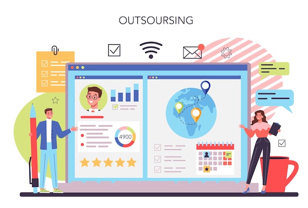 Free Vector freelance or outsoursing online service or platform people working remotely through the internet idea of free schedule vector flat illustration