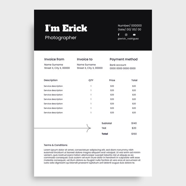 Freelance photographer  invoice template design