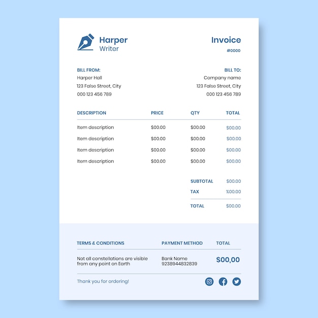 Freelance writer  invoice template design